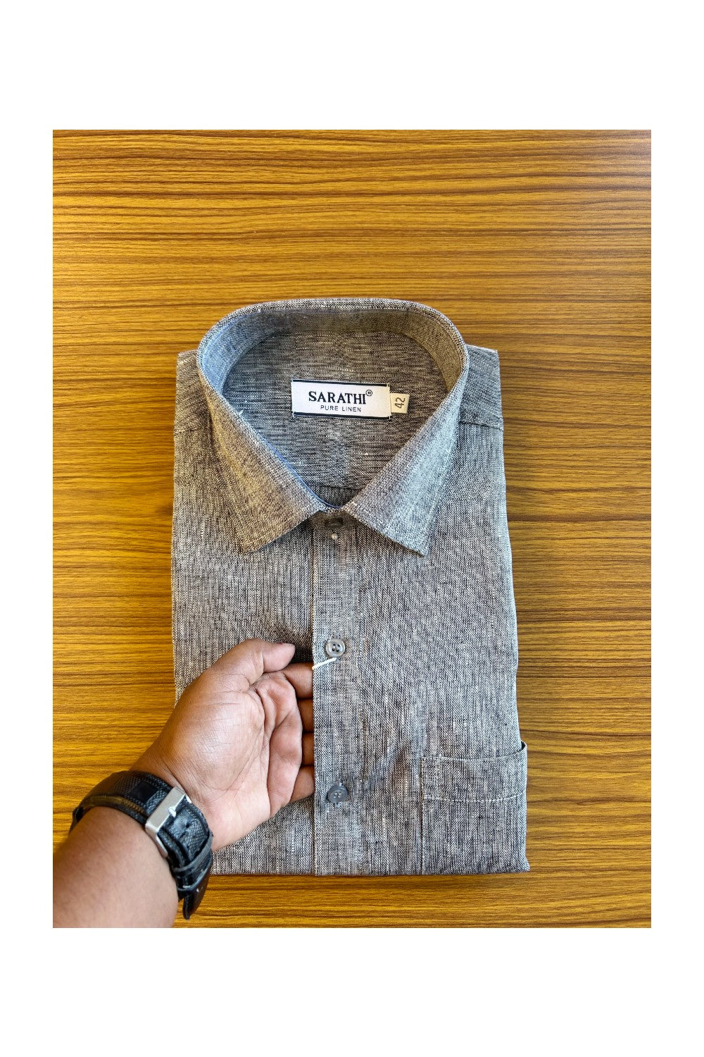 NEW !! Kaitharikada- 100% Pure  Linen  Ash Grey Sarathi Full Sleeve Shirt.- 6KK445SAR.