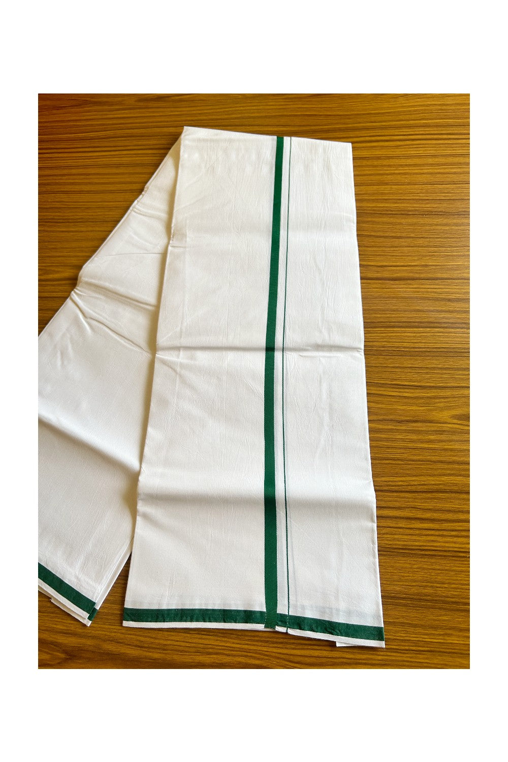 KaithariKada 100% Cotton PURE WHITE SINGLE Mundu/Dhoti- 40X40 Dark Green 2.cm Kara- 6KK487KK