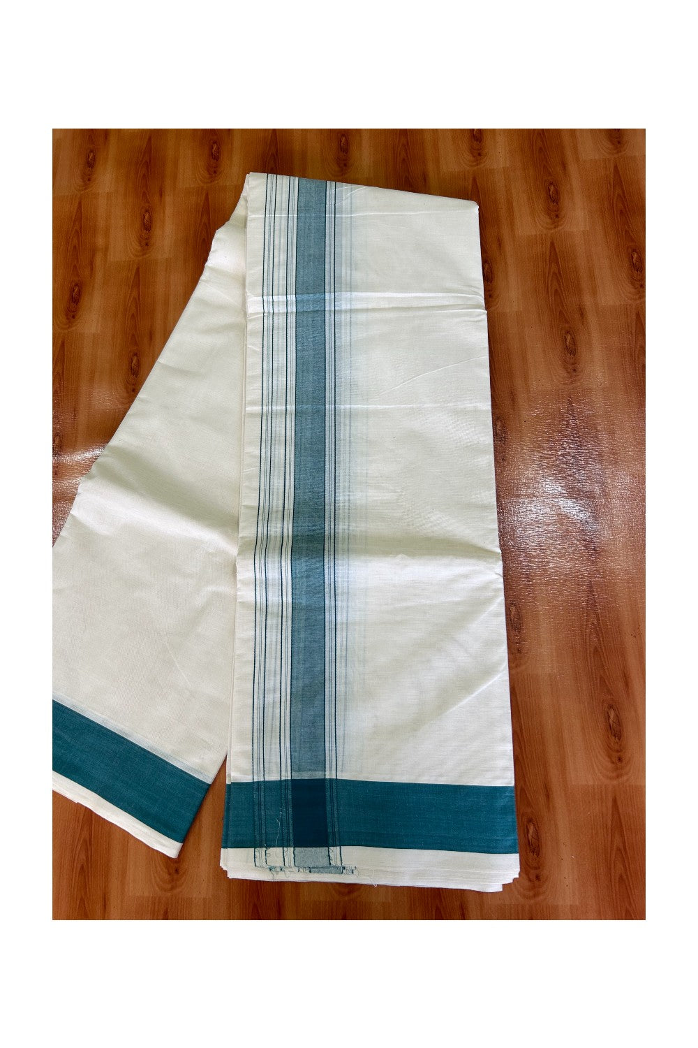 36% Discount KaithariKada 100% Cotton Off White - (Unbleached)- Pure Cotton - 100x 100 thread -  NORTH INDIAN  ATTACHED GAMCHA 9X5 Dhoti Teal Green STRIPED 2.65 inch  kara - 6KK5004PMC