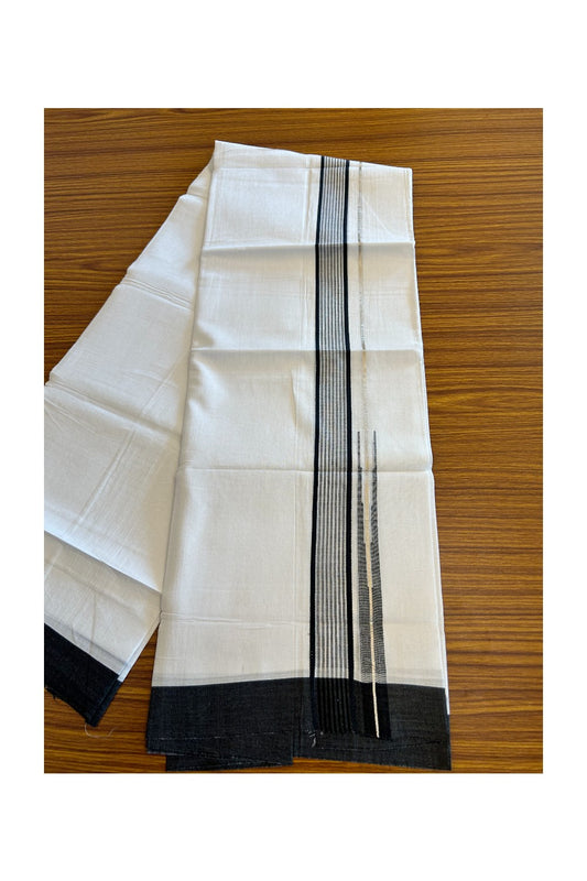 Kaitharikada  Balaramapuram 100% Pure Cotton PURE WHITE Double Mundu/Dothi - 80x92 - 1.5 Inch Black & Silver striped Chutty kara - 6KK5022VAN