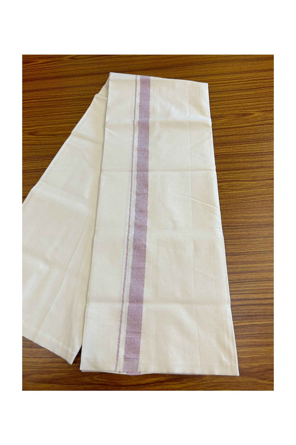 20% DISCOUNT ! KaithariKada Balaramapuram 100% COTTON SINGLE OFF WHITE - (Unbleached) Mundu/Dhoti-Twisted 100s Thread- 1.5 inch Shaded Light Purple Kara (2 metre / 4 muzham)- 6KK5030ASH