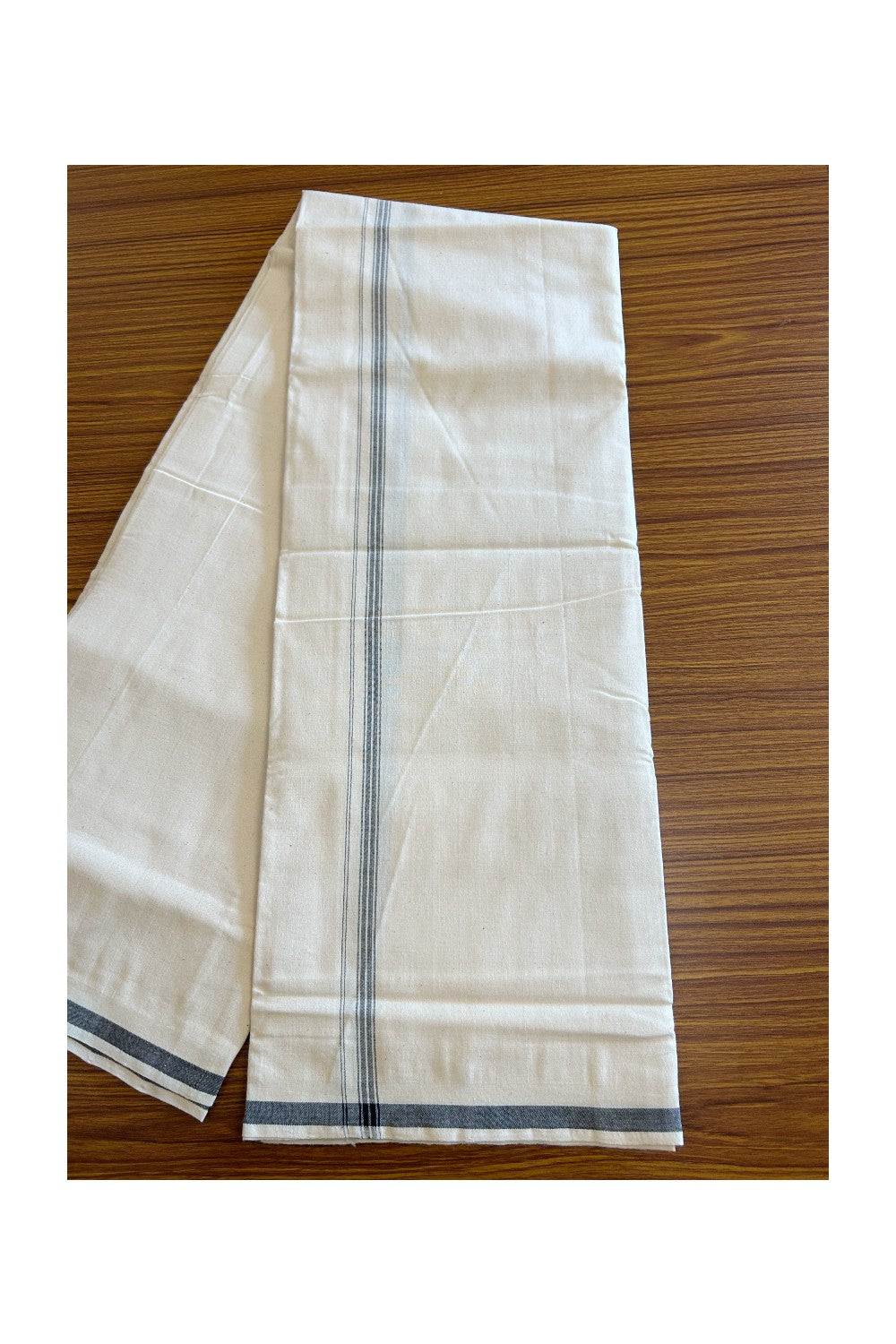 32% Discount ! KaithariKada 100% Cotton Balaramapuram HANDLOOM Single Mundu/Dhoti - Off White (Unbleached) 1.Inch Black Stripes- KK32KAI