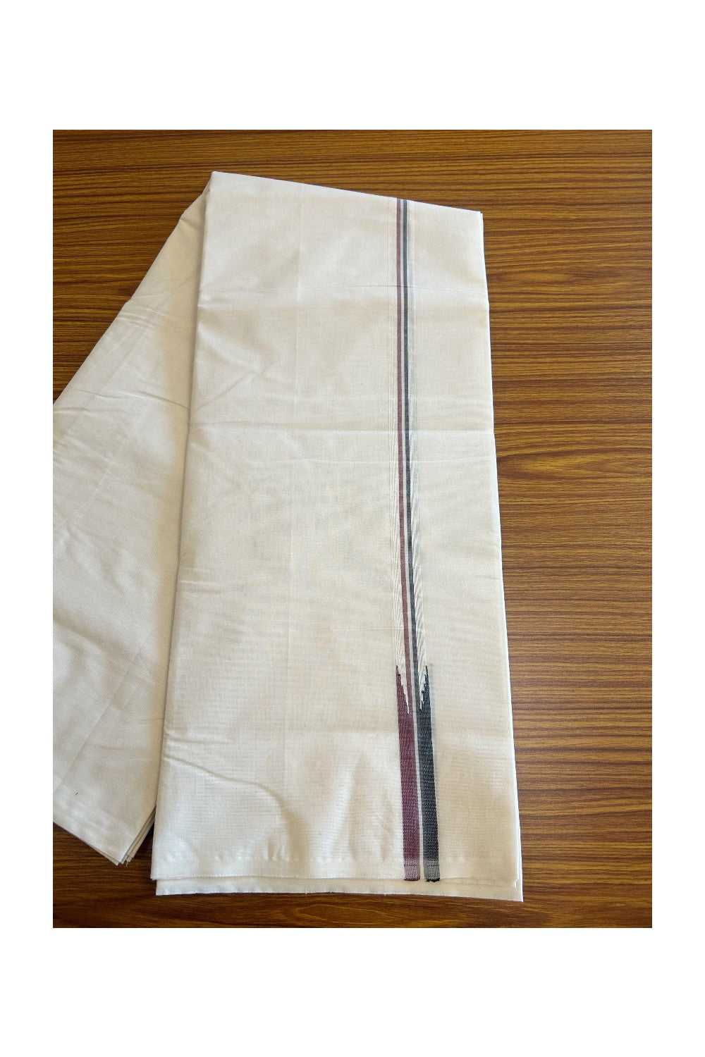 SHORT DHOTI SPECIAL! Kaitharikada.com - 19% Discount! Balaramapuram Double Off white - (Unbleached) Mundu/Dhoti - 100X100 - 2 cm Kara & 46 inches Height Puliyilakkara Maroon & Black Chutty Kara - 6KK5087ASH