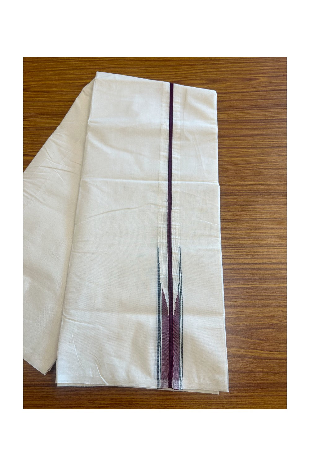 SHORT DHOTI SPECIAL! Kaitharikada.com - 27% Discount! Balaramapuram Double Off white - (Unbleached) Mundu/Dhoti - 100X100 - 1.5 inch Kara & 46 inches Height  Puliyilakkara Maroon & Black Shaded Chutty Kara - 6KK5104ASH