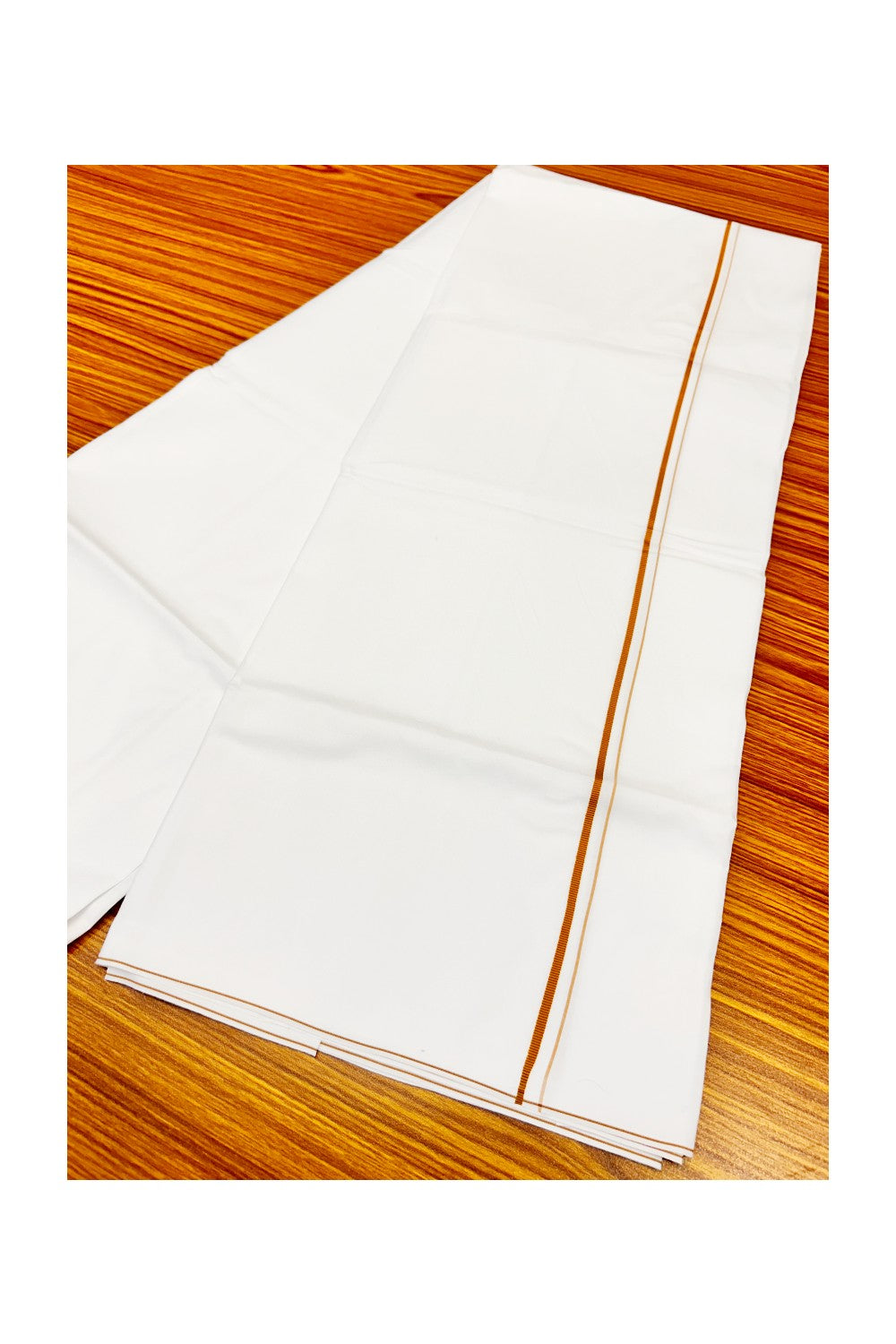 21% OFFER!! KaithariKada WRINKLE FREE Cotton PURE WHITE SINGLE Mundu/Dhoti-40X40 Light Brown 1 cm  Kara- 6uat