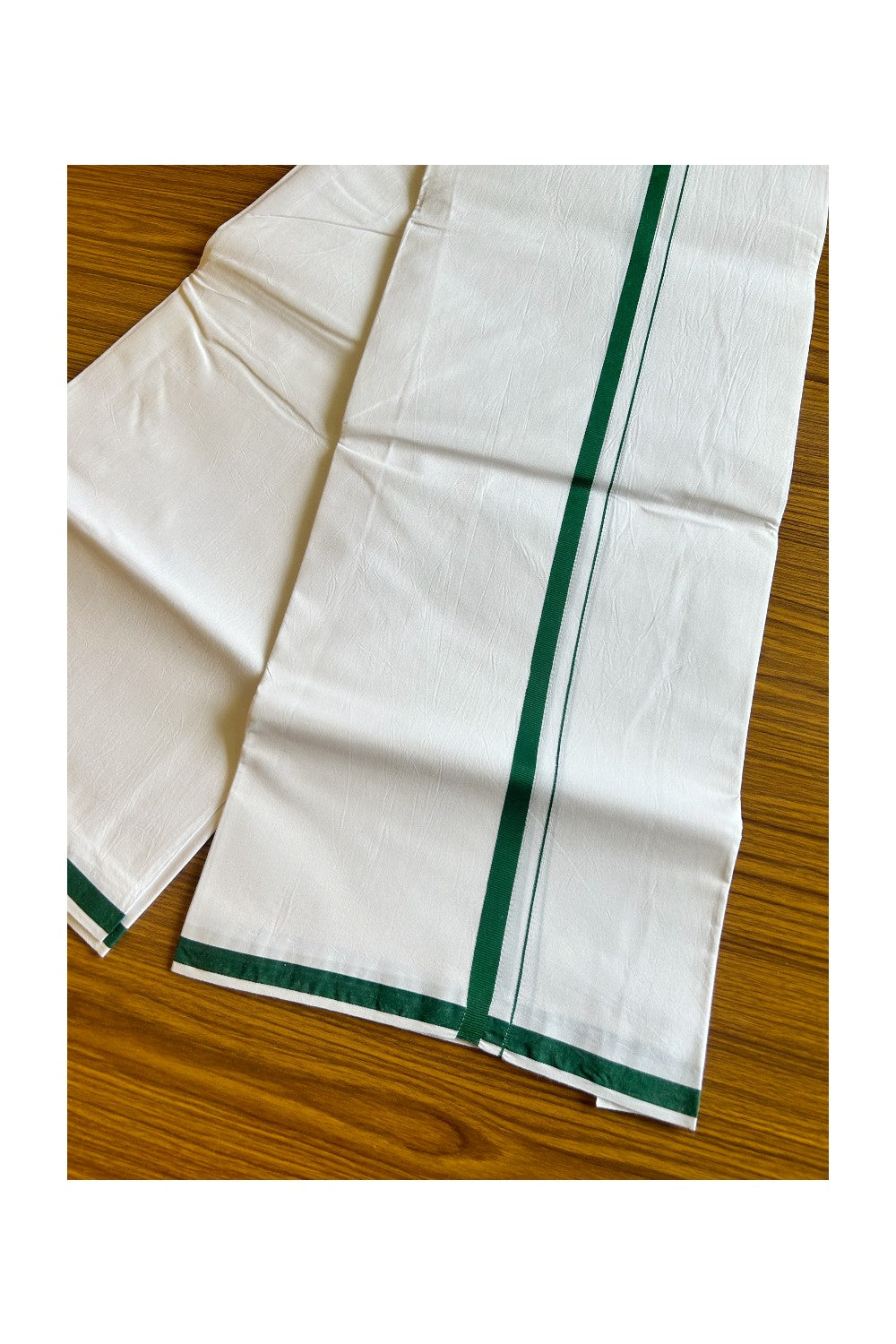 KaithariKada 100% Cotton PURE WHITE SINGLE Mundu/Dhoti- 40X40 Dark Green 2.cm Kara- 6KK487KK