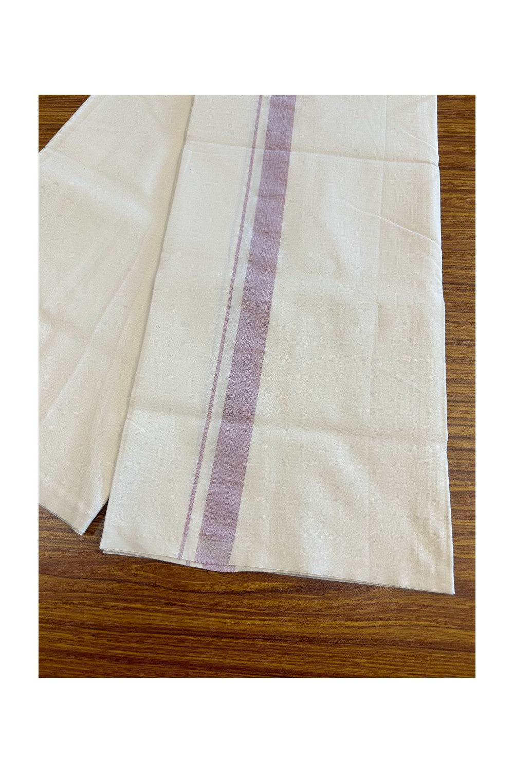 20% DISCOUNT ! KaithariKada Balaramapuram 100% COTTON SINGLE OFF WHITE - (Unbleached) Mundu/Dhoti-Twisted 100s Thread- 1.5 inch Shaded Light Purple Kara (2 metre / 4 muzham)- 6KK5030ASH