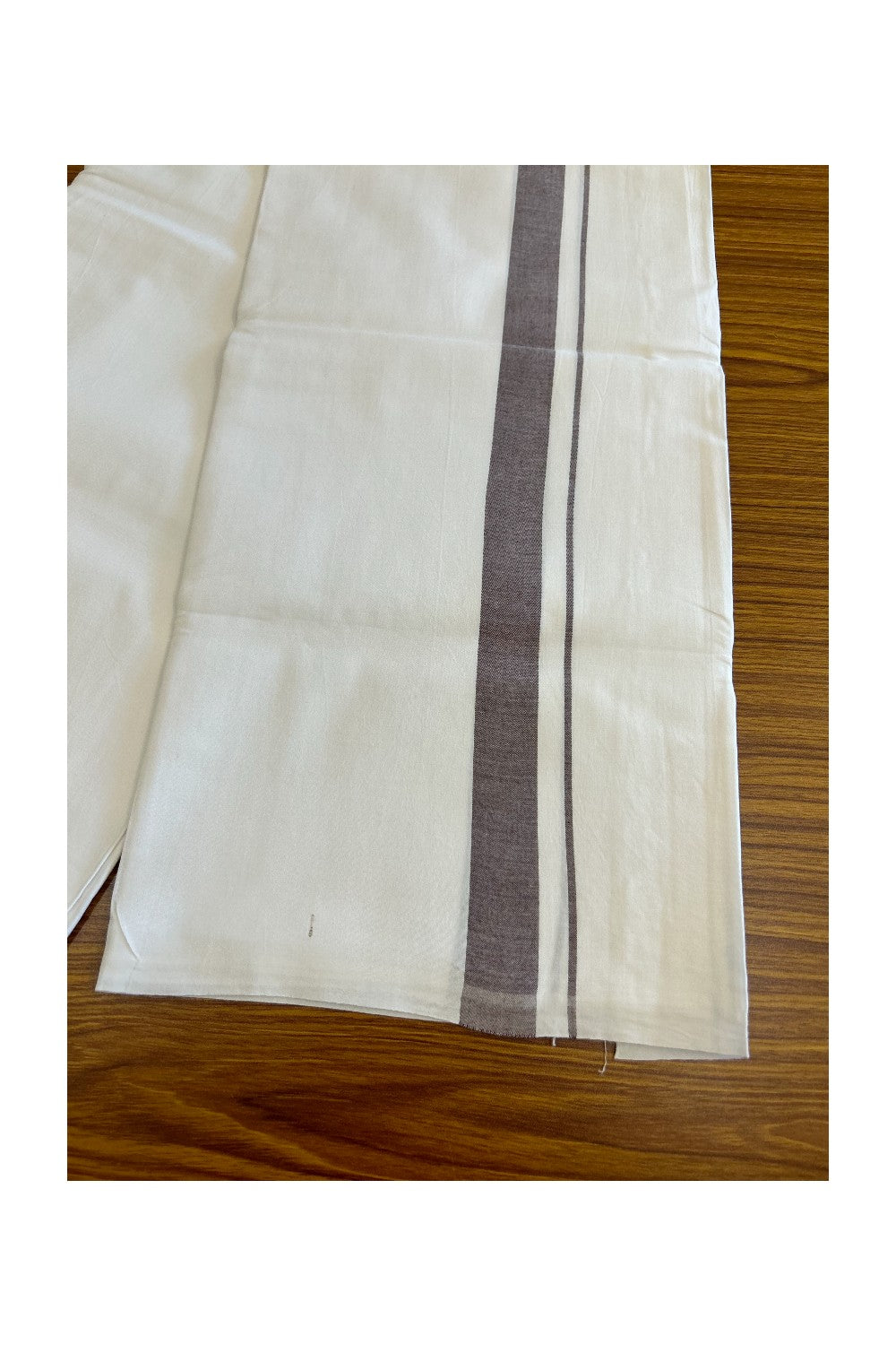 28% DISCOUNT! KaithariKada Balaramapuram 100% Cotton Pure WHITE Single Mundu/Dhoti-100s 1.5 inch Light Brown kara- 6KK5043ASH