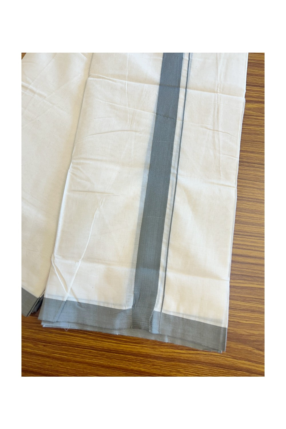 17% Discount KaithariKada Balaramapuram 100% Cotton Double Off white - (Unbleached) - Mundu/Dhoti - 100x80 - 1.5 inch Grey Ash Kara 3.75 mtr - 137