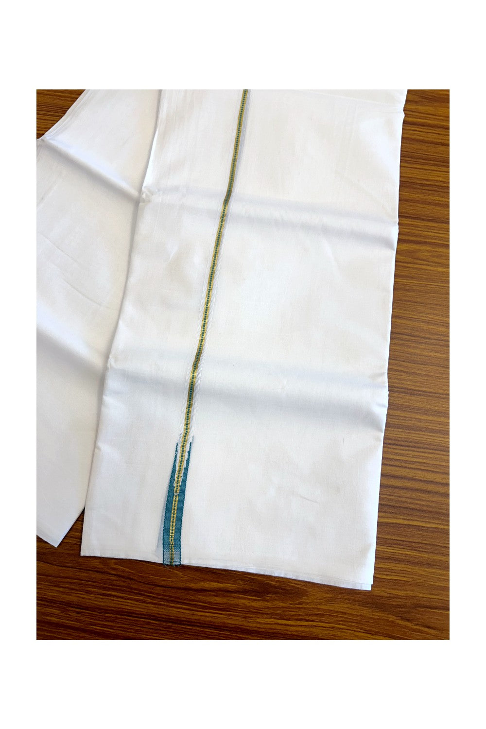 23% DISCOUNT!! KaithariKada Balaramapuram 100% Cotton PURE WHITE Double Mundu/Dhoti-100x100  0.5 inch Puliyilakkara  MUTHUKKURI Dark Green And Kasav Chutty Pattern Kara - 6KK5067KK