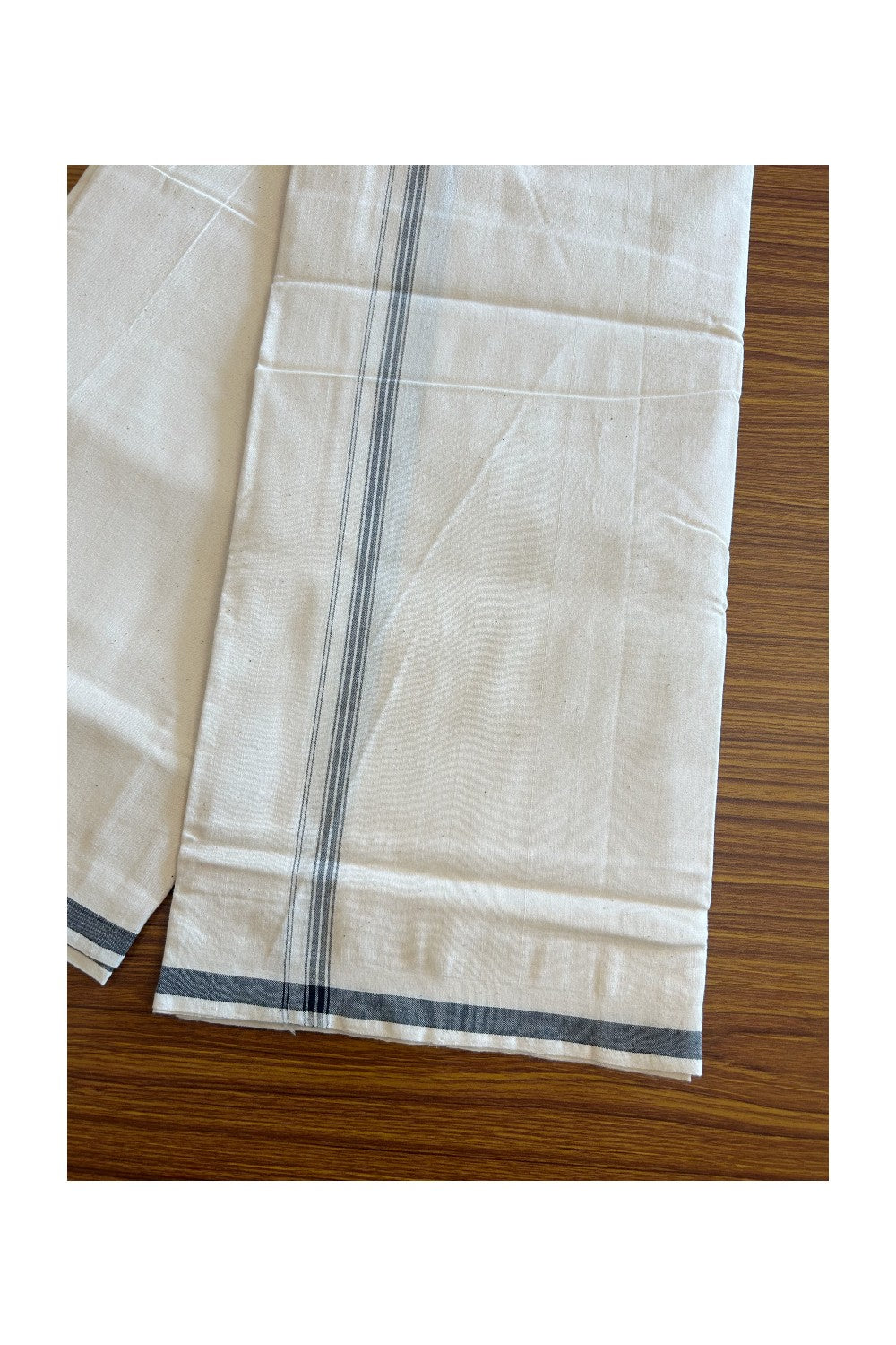 32% Discount ! KaithariKada 100% Cotton Balaramapuram HANDLOOM Single Mundu/Dhoti - Off White (Unbleached) 1.Inch Black Stripes- KK32KAI