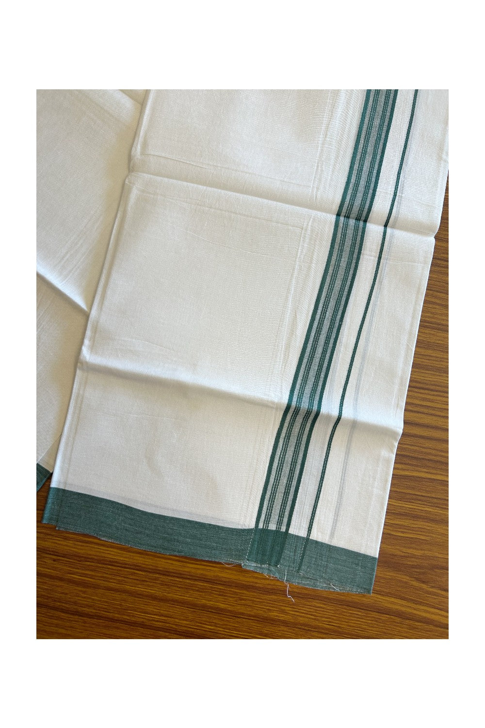 8% Discount ! Kaitharikada Balaramapuram 100% Cotton PURE WHITE SINGLE Mundu/Dothi- 1.75 inch Dark Green Striped Kara (2 meter / 4 muzham) - 6KK5018GAN