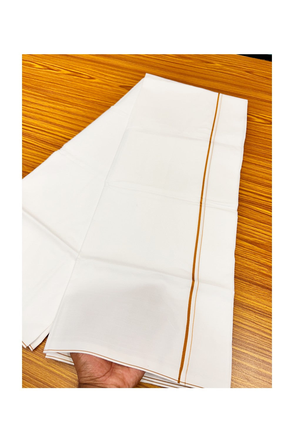 21% OFFER!! KaithariKada WRINKLE FREE Cotton PURE WHITE SINGLE Mundu/Dhoti-40X40 Light Brown 1 cm  Kara- 6uat