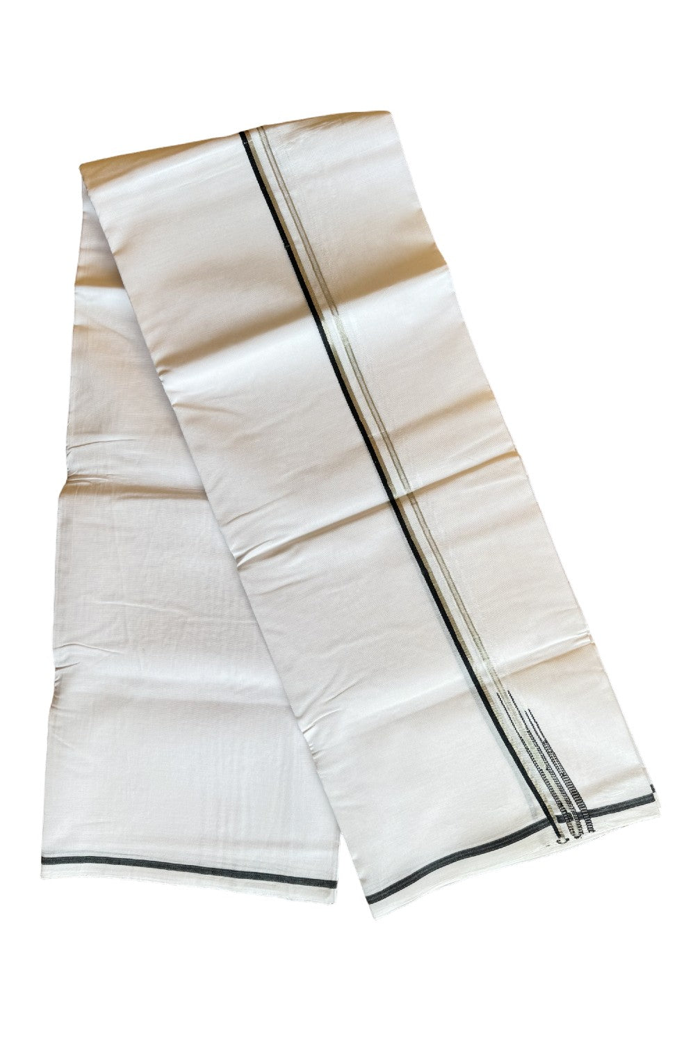 19% DISCOUNT!! KaithariKada Balaramapuram 100% Cotton PURE WHITE Double Mundu/Dhoti-100x100  0.5 inch Puliyilakkara Black & silver double  chutty - 60KK412ASH