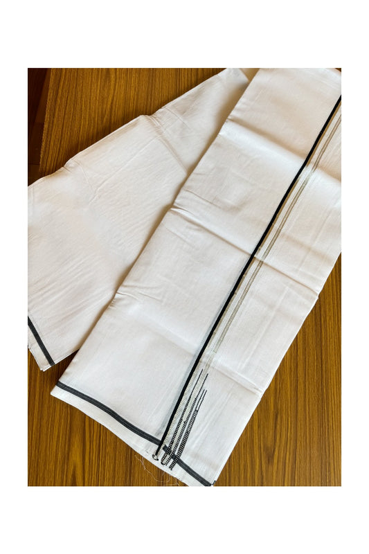 19% DISCOUNT!! KaithariKada Balaramapuram 100% Cotton PURE WHITE Double Mundu/Dhoti-100x100  0.5 inch Puliyilakkara Black & silver double  chutty - 60KK412ASH