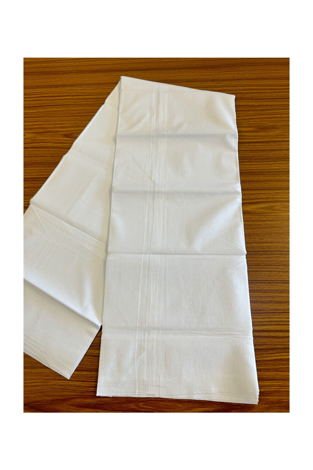 8% DISCOUNT!! Kaitharikada Balaramapuram 100% Cotton Ultra WHITE Double Mundu/Dothi-100x90  1.5 cm White kara - 62KK430VAS