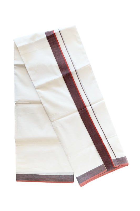 24% DISCOUNT!! Kaitharikada Balaramapuram 100% Cotton Ultra WHITE Double Mundu./Dothi-100x80  2.25 Inch RED GREEN + SILVER Striped Cotton Kara -66KK45VAS.