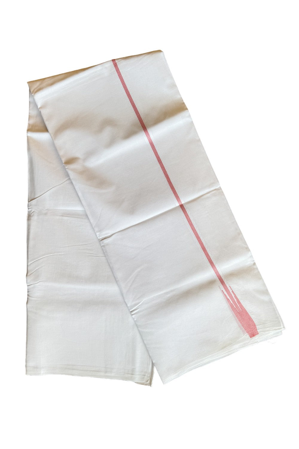 19% DISCOUNT!! KaithariKada Balaramapuram 100% Cotton PURE WHITE Double Mundu/Dhoti-100x100  Puliyilakkara 4 line Pink striped chutty - 68KK412ASH