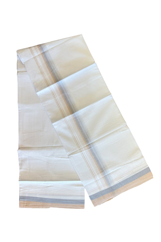 15% DISCOUNT!! Kaitharikada Balaramapuram 100% Cotton Ultra WHITE Double Mundu/Dothi-100x90  2.25 Inch Cream & Light blue shaded stripes kara - 68KK430VAS