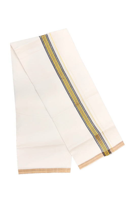 20% OFFER! KaithariKada 100% Cotton Balaramapuram HANDLOOM Single  PURE WHITE Mundu/Dhoti - 2inch Black  Kasavu Kara & Stripes - 7KAI.