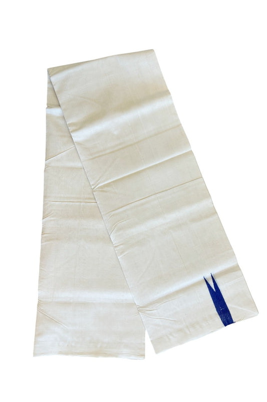 15% DISCOUNT! KaithariKada BALARAMAPURAM HANDLOOM Unakkupaav- 100% PURE Cotton 100x100 Double Mundu/Dhoti OFF WHITE - (Unbleached) - PULIYILAKKARA Dark Blue 0.75inch Chutty KARA- 7KK498KK