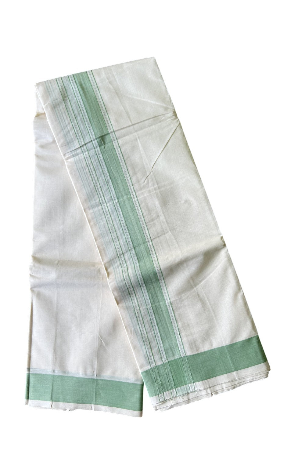 36% Discount KaithariKada 100% Cotton Off White - (Unbleached)- Pure Cotton- 100x100 thread - NORTH INDIAN  ATTACHED GAMCHA 9X5 Dhoti Light Green STRIPED 2.75 inch  kara - 7KK5004PMC