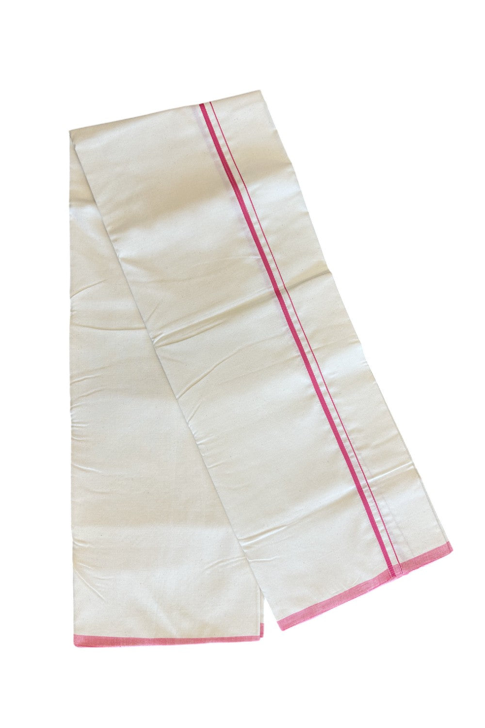 SIGNATURE KAITHARIKADA EXCLUSIVE SINGLE DHOTI - 100% Cotton Balaramapuram HANDLOOM Single Mundu/Dhoti - Off White - (Unbleached) 0.5inch Pink Kara- 7KK5010KAI