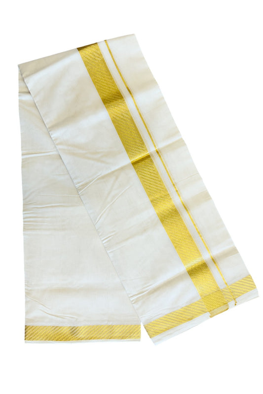 21 % DISCOUNT ! KaithariKada HANDLOOM Unakkupaav Balaramapuram - 100% PURE Cotton Off White Double Mundu/Dhoti - 2.5 INCH KASAVU STRIPES  KARA - 7KK5020RAM