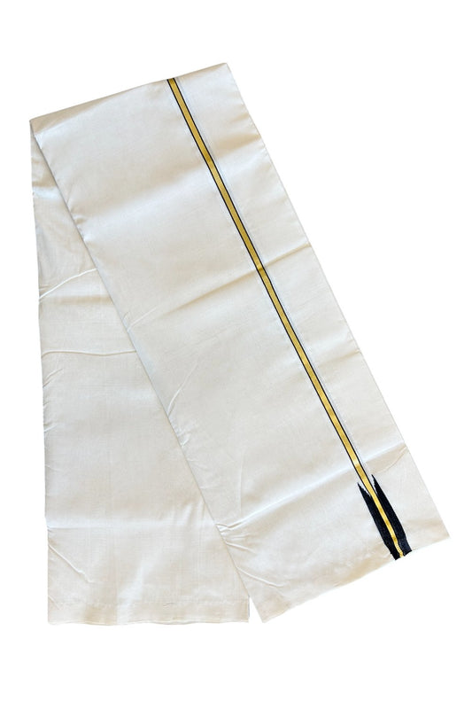 8% DISCOUNT!! KaithariKada HANDLOOM Unakkupaav Balaramapuram - 100% PURE Cotton OFF White Double - (Unbleached) Mundu/Dothi - Kasavu black puliyilakkara Chutty - 7KK5029RAM