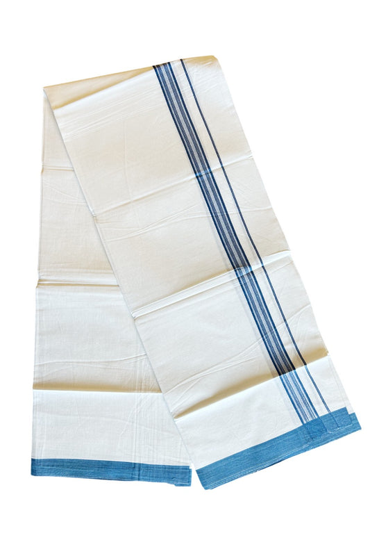 8% Discount ! Kaitharikada Balaramapuram 100% Cotton PURE WHITE SINGLE Mundu/Dothi-1.75 inch Blue Striped Kara - 7KK5032GAN