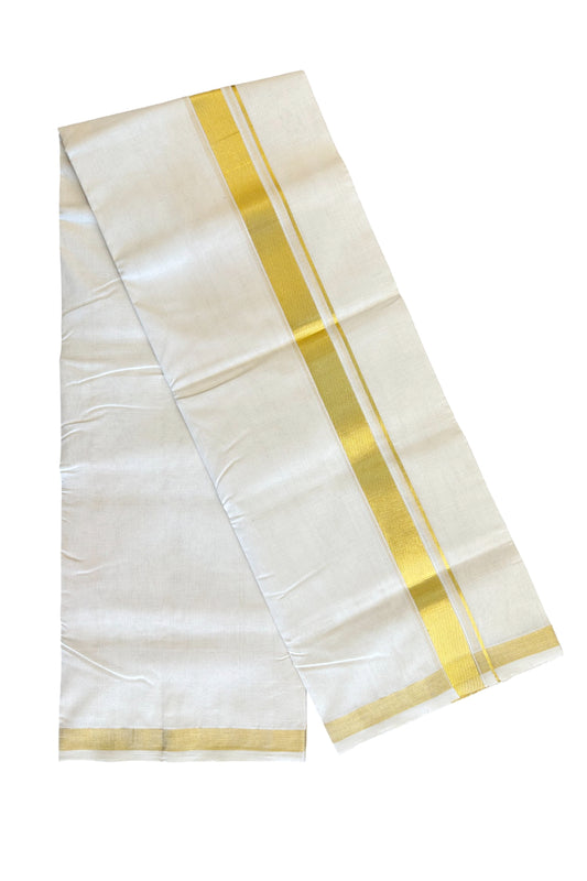 15% Discount!!! KaithariKada HANDLOOM UNAKKUPAAV Balaramapuram - 100% PURE Cotton off white Double Mundu/Dhoti - 2 inch Kasavu Kara - 7KK503RAM