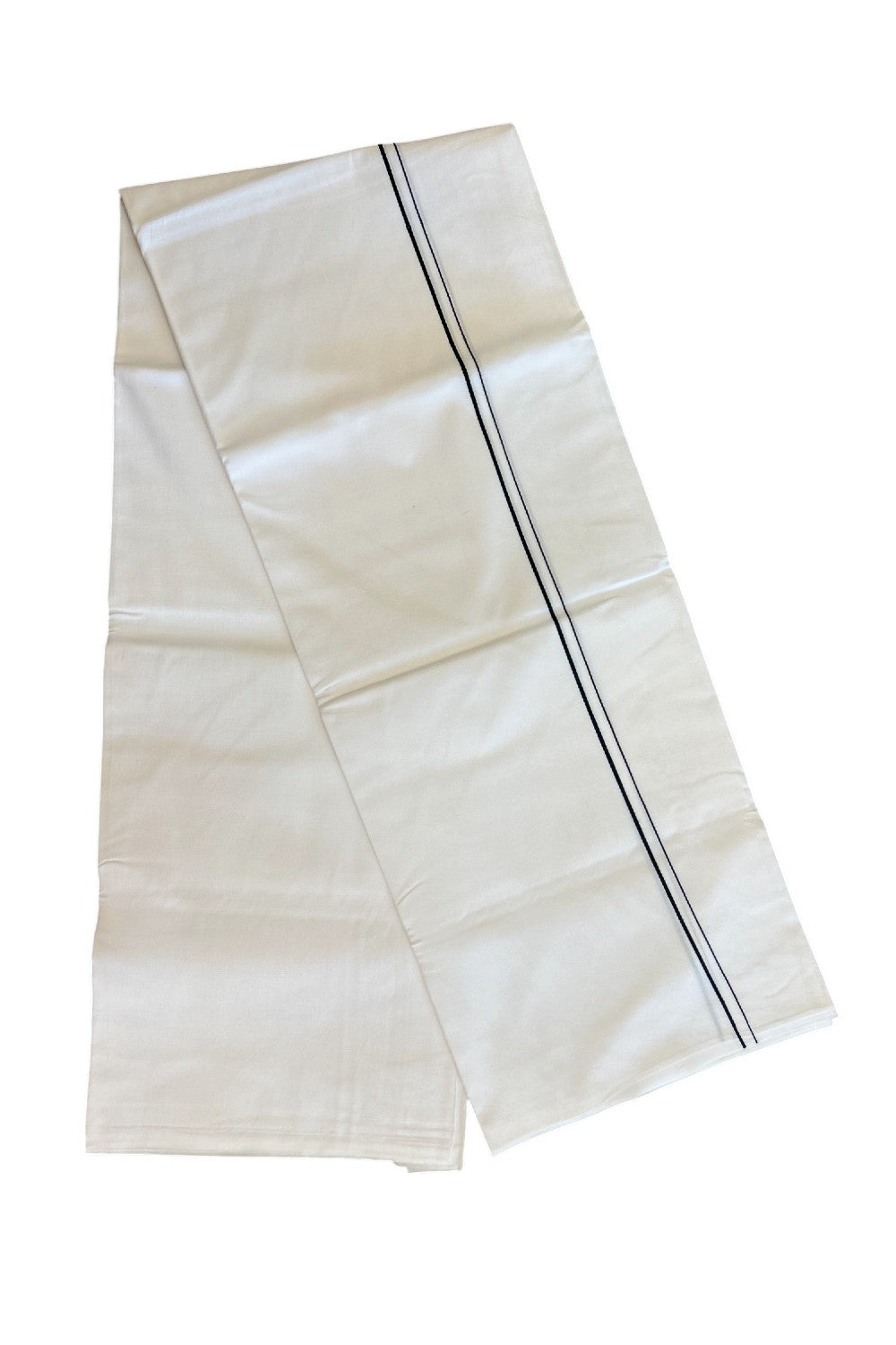 19% DISCOUNT!! KaithariKada Balaramapuram 100% Cotton PURE WHITE Single Mundu/Dhoti-100x100  0.5cm Black Kara - 7KK5043ASH