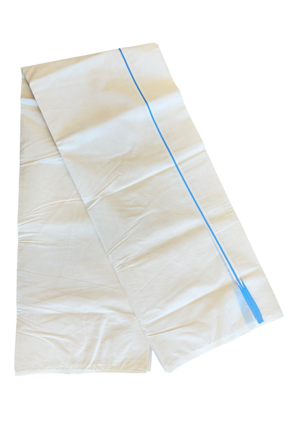 21% Discount KaithariKada Balaramapuram 100% Cotton Off White Double - (Unbleached) - Mundu/Dhoti-100x100  1.5cm Sky Blue One line Chutty Kara - 191