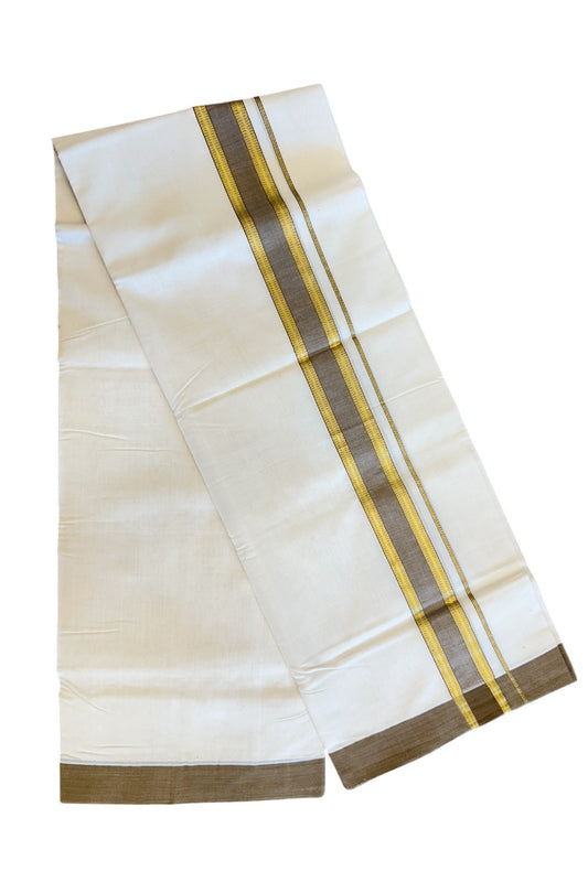 21% Discount KaithariKada HANDLOOM Unakkupaav Balaramapuram - 100% PURE Cotton Off White (Unbleached) Double Mundu/Dhoti - 2.5 inch  Kasavu & Brown Kara-225