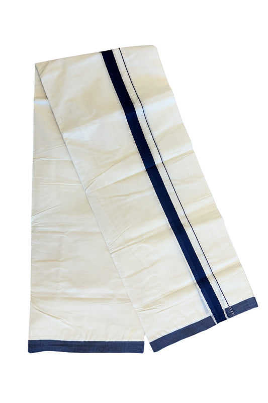 32% Discount !! KaithariKada Balaramapuram 100% Cotton Double Off white -(Unbleached) Mundu/Dhoti-100x100 - 1.75inch Silver Kasavu & Navy Blue Kara- 7KK5045ASH