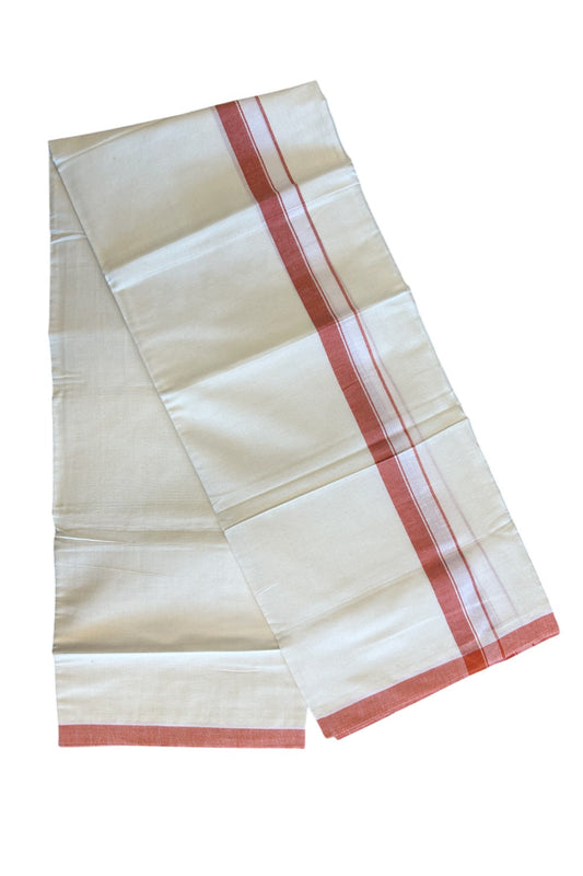 10% DISCOUNT! KaithariKada Balaramapuram 100% Cotton Double Off white - (Unbleached) - Mundu/Dhoti - 100X100 - 1.5 inch BRICK RED Kara - 52.