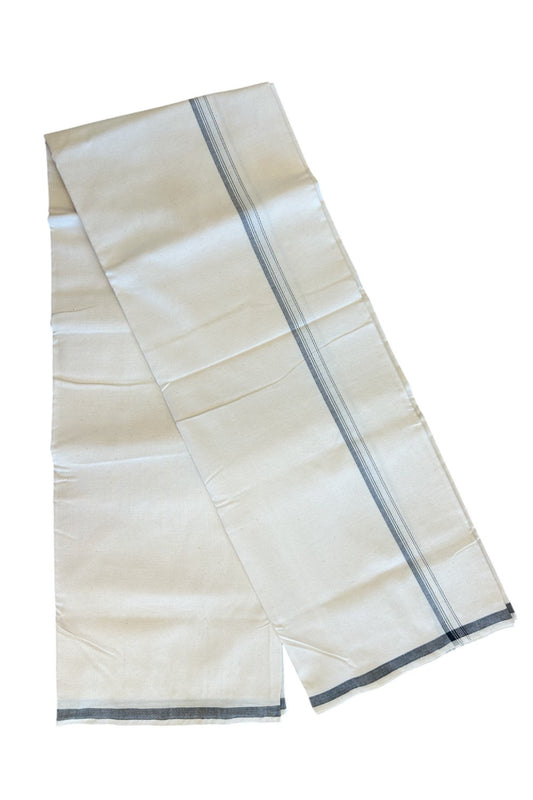 32% Discount ! KaithariKada 100% Cotton Balaramapuram HANDLOOM Single Mundu/Dhoti - Off White (Unbleached) 1.cm Gray  kara -11.