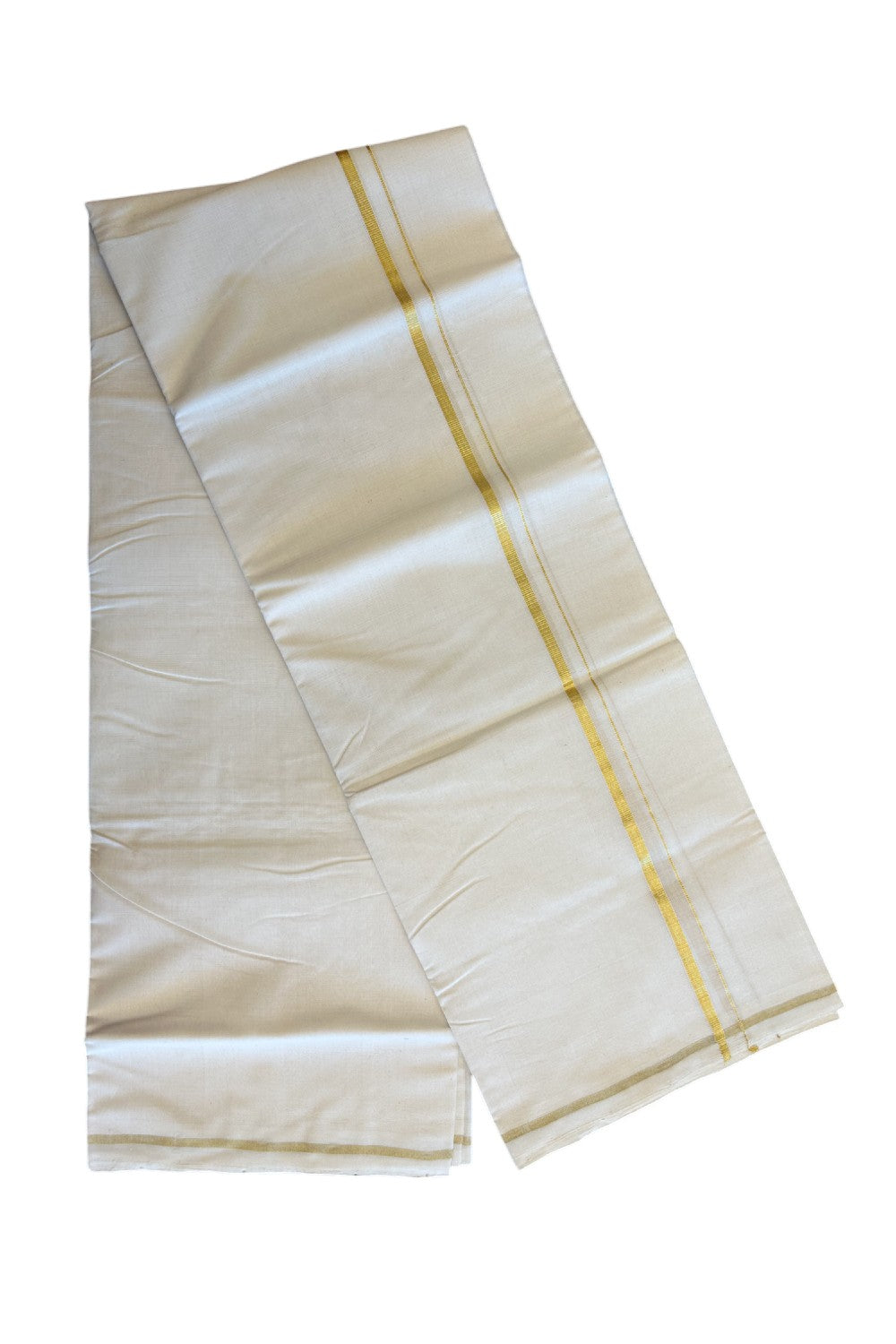 15% DISCOUNT! KaithariKada HANDLOOM Millpaav Balaramapuram - 100% PURE Cotton Off White - (Unbleached) Double Mundu/Dhoti - 1 cm  KASAVU  KARA -KK53RAM - 7.