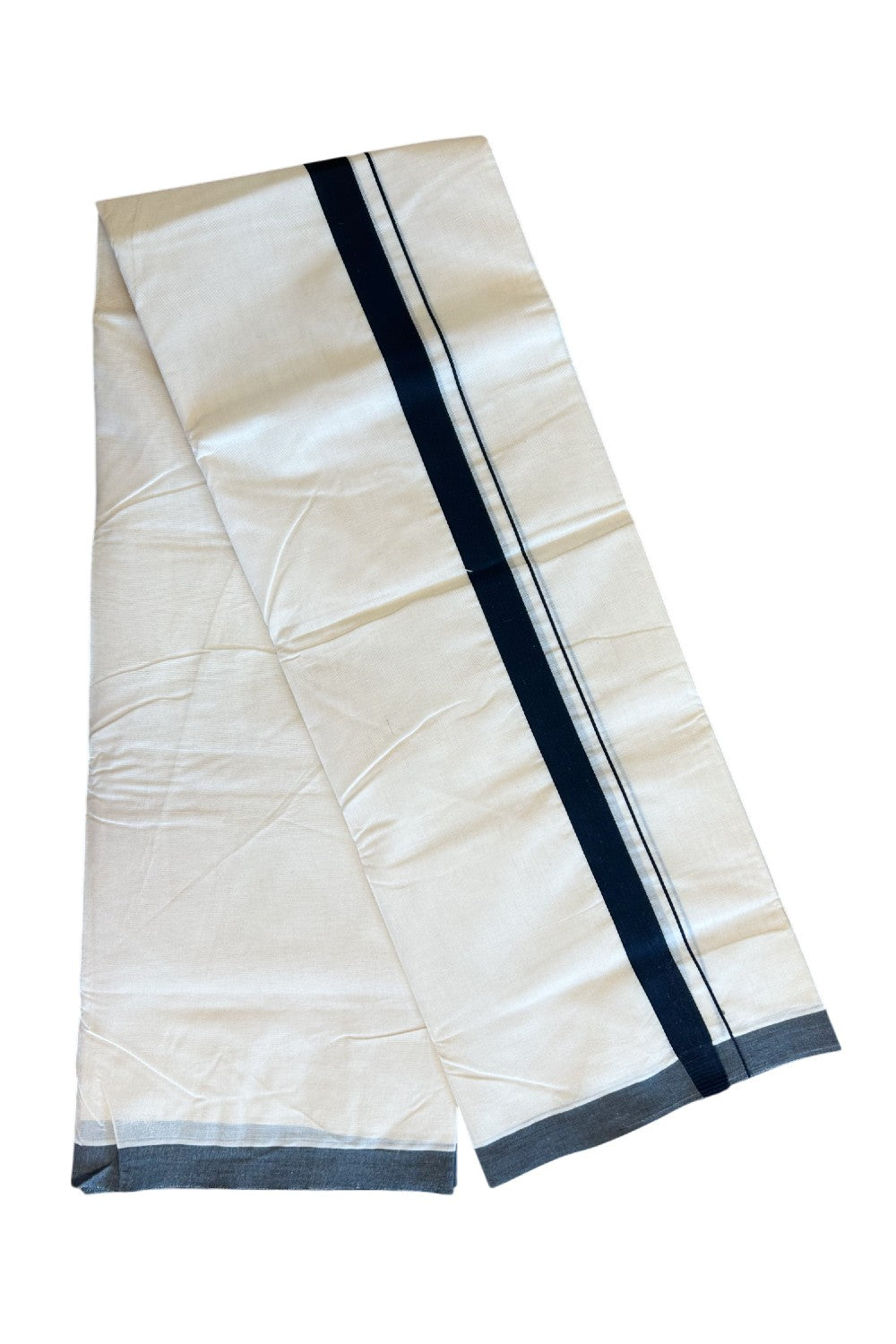 19% Discount ! KaithariKada Balaramapuram 100% Cotton Double Off white - (Unbleached) - Mundu/Dhoti- 100x80 - 1.5 inch Black Kara.- 7KK5101ASH