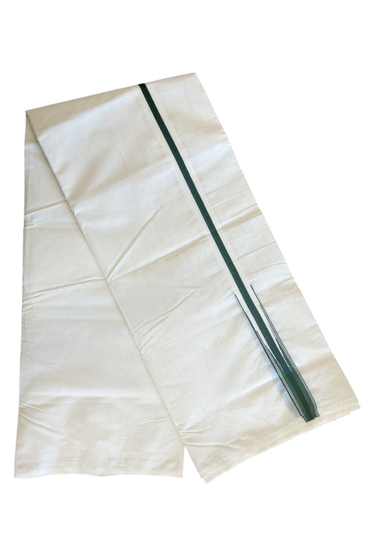 SHORT DHOTI SPECIAL! Kaitharikada.com - 27% Discount! Balaramapuram Double Off white - (Unbleached) Mundu/Dhoti - 100X100 - 1.25 inch Kara & 46 inches Height  Puliyilakkara Deep Green & Black Striped Chutty Kara - 7KK5104ASH