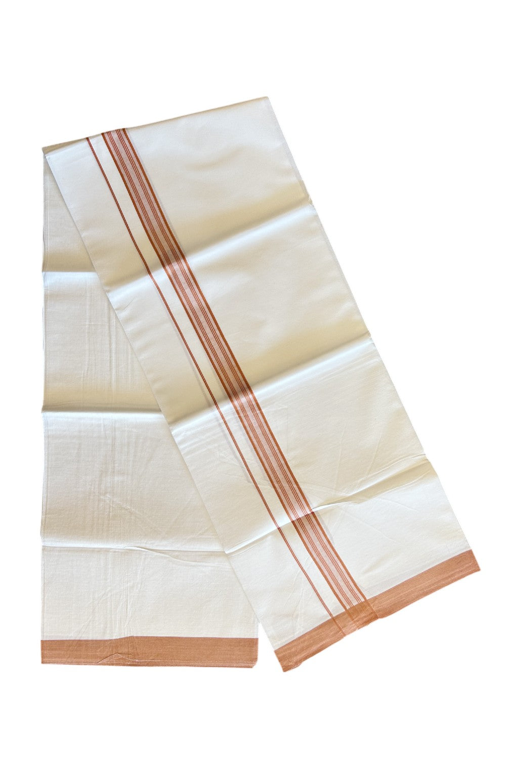 8% Discount ! Kaitharikada Balaramapuram 100% Cotton PURE WHITE SINGLE Mundu/Dothi- 1.75 inch Orange Striped Kara (2 meter / 4 muzham) - 7KK5018GAN