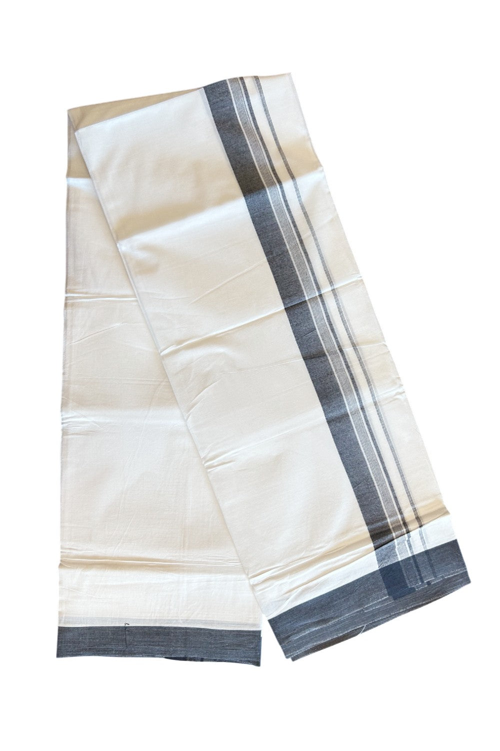 20% DISCOUNT! KaithariKada Balaramapuram 100% Cotton Double PURE white Mundu/Dhoti - 100x100 - 1.75 Inch Black Side Striped Kara - 7KK5109THI