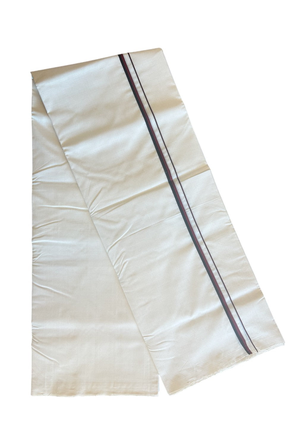 DMK Veshti - 30% Discount!!! KaithariKada HANDLOOM UNAKKUPAAV Balaramapuram - 100% PURE Cotton off white (Unbleached) Double Mundu/Dhoti - 0.5 inch Maroon & Black kara DMK - 7KK5128YAR