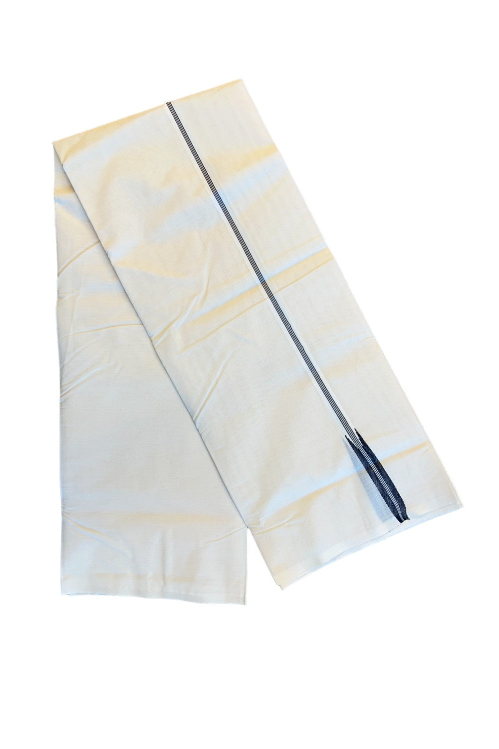 21% Discount! KaithariKada Balaramapuram 100% Cotton Double Off white (Unbleached) Mundu/Dhoti-100X100- 4 LINE BLACK kara - 7KK72RAM