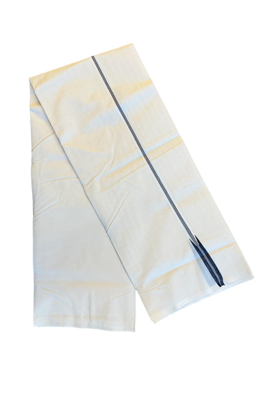 21% Discount! KaithariKada Balaramapuram 100% Cotton Double Off white Mundu/Dhoti-100X100- 4 LINE BLACK kara - 7KK72RAM