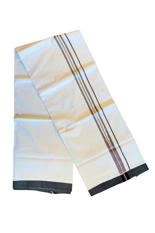 21% DISCOUNT!! Kaitharikada Balaramapuram 100% Cotton Pure WHITE Double Mundu/Dothi-100x100 PULIYILAKKARA CHUTTY  1.75 Inch  BLACK & MAGENTA Kara -7KK84CEE