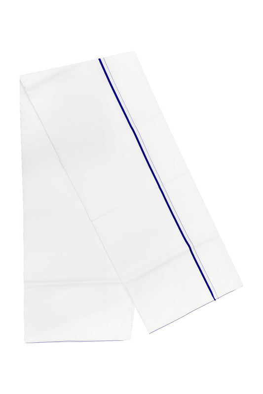 21% OFFER!! KaithariKada WRINKLE FREE Cotton PURE WHITE SINGLE Mundu/Dhoti-40X40 Dark Blue 1 cm  Kara- 7uat