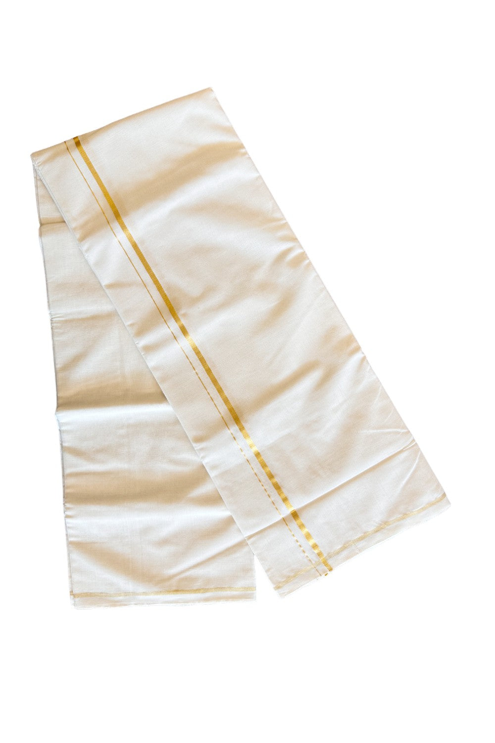 15% DISCOUNT! KaithariKada HANDLOOM Millpaav Balaramapuram - 100% PURE Cotton Off White -  Double Mundu/Dhoti - 1 cm  KASAVU  KARA -KK53RAM - 7.