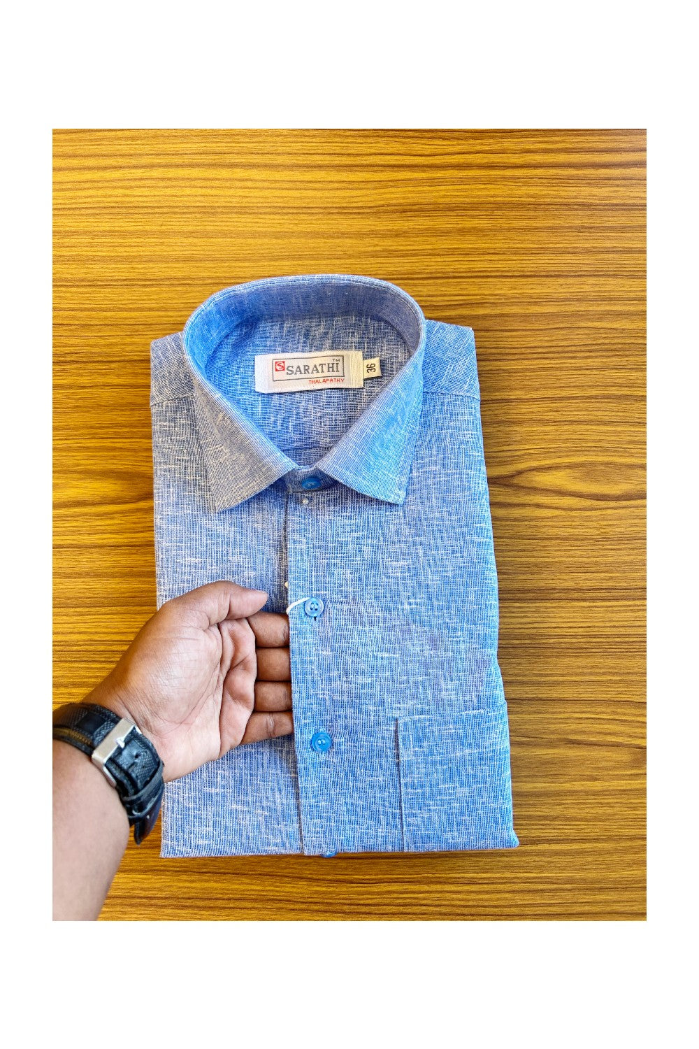 NEW !! Kaitharikada-  Cotton Mix Blue Sarathi  Full Sleeve Shirt.- 7KK444SAR