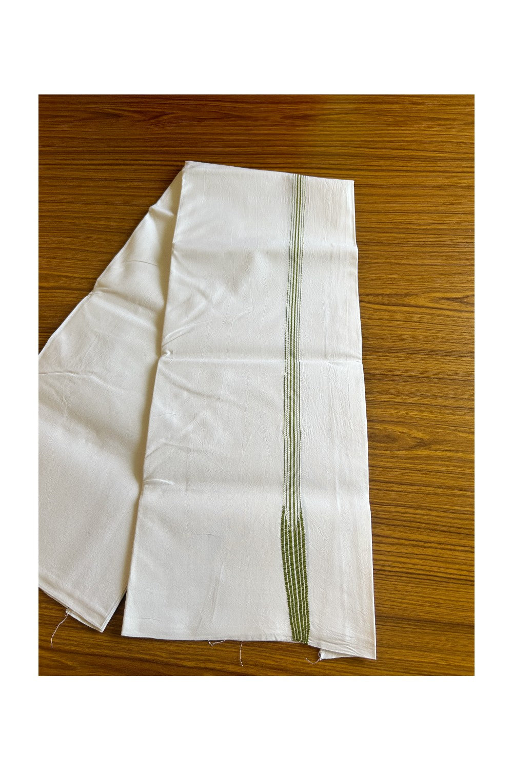 30% DISCOUNT ! KaithariKada Balaramapuram 100%  COTTON SINGLE PURE WHITE Mundu/Dhoti-100X100- 0.75 Inch 6 Line Puliyilakkara Green Chutty- 7KK487KK